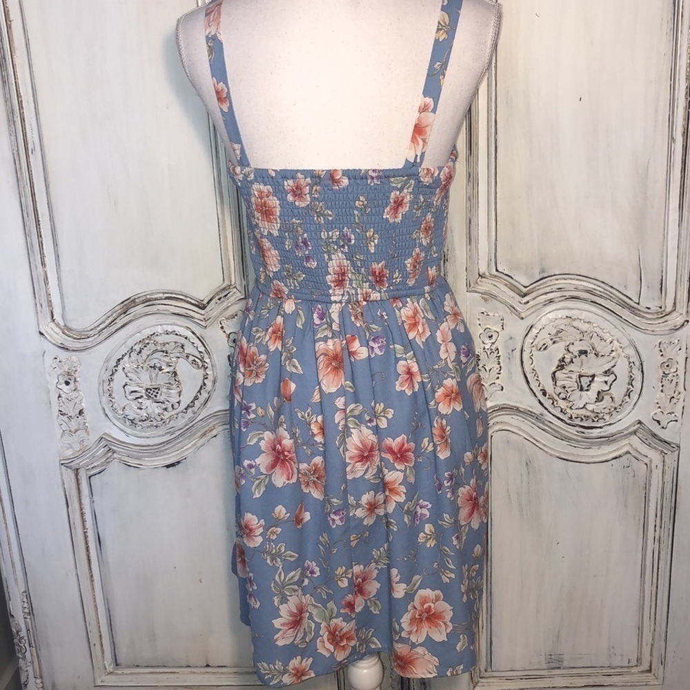 Pinup 50’s FairyCore Coastal Cowgirl Style Blue Floral Strap Dress Size XS - Picture 7 of 11